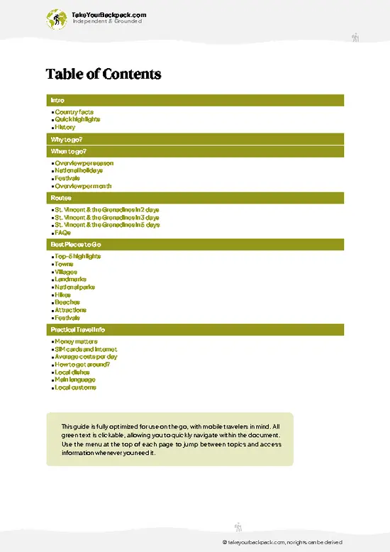 example page 2 from our offline Travel Guide for Saint Vincent and the Grenadines
